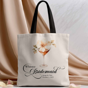 Boho Floral Martini Bruidsmeisje Bachelorette Tote Bag