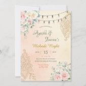 Boho Floral Mehndi, Haldi, Sangeet, Rohka Ceremony Kaart (Voorkant)