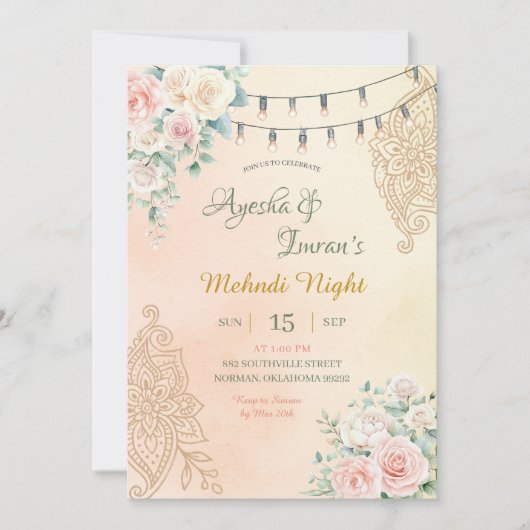 Boho Floral Mehndi, Haldi, Sangeet, Rohka Ceremony Kaart (Voorkant)