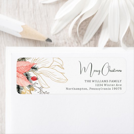 Boho Floral Merry Christmas Retour Adres Label (Insitu)