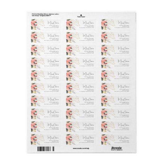 Boho Floral Merry Christmas Retour Adres Label (Full Sheet)