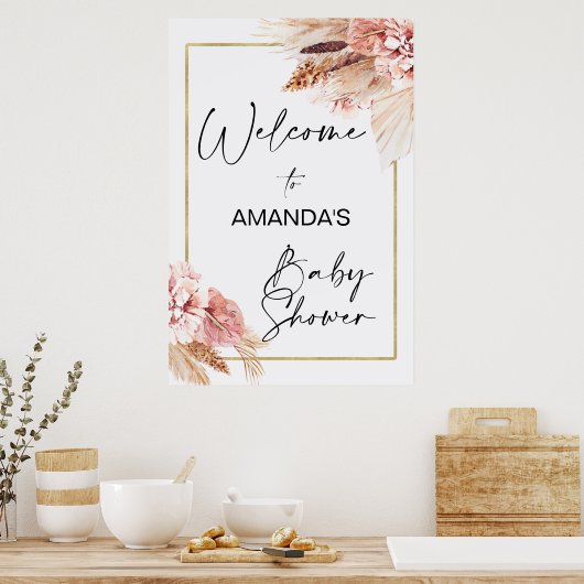 Boho Floral met Pampas Grass Welcome Baby shower Poster (Keuken)