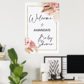 Boho Floral met Pampas Grass Welcome Baby shower Poster (Thuiskantoor)