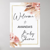 Boho Floral met Pampas Grass Welcome Baby shower Poster (Voorkant)