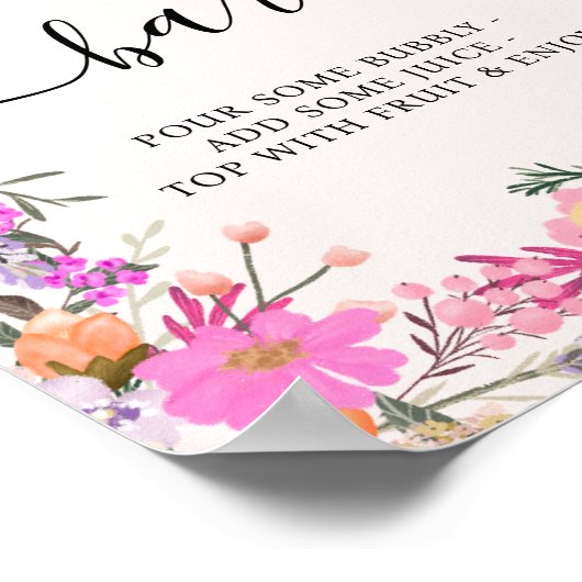 Boho Floral Mimosa Bar Vrijgezellenfeest Sign Poster (Hoek)