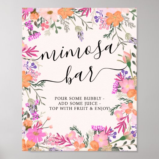 Boho Floral Mimosa Bar Vrijgezellenfeest Sign Poster (Voorkant)