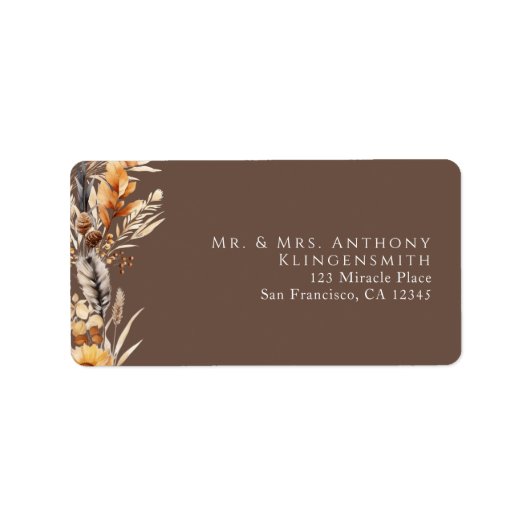 Boho Floral Minimal Brown Etiket (Voorkant)