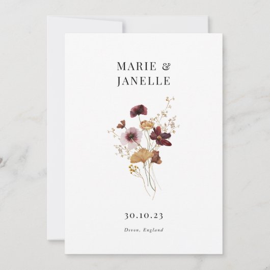 Boho Floral minimalistische bruiloft uitnodiging (Achterkant)