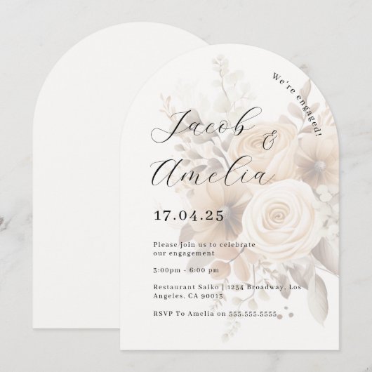 Boho Floral Modern Arch Engagement Party Kaart (Voorkant / Achterkant)