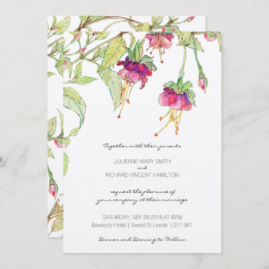 Boho Floral Modern Botanical Wedding Invitations Kaart (Voorkant / Achterkant)