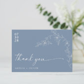 Boho Floral Modern Dusty Blue Wedding Bedankkaart (Staand voorkant)
