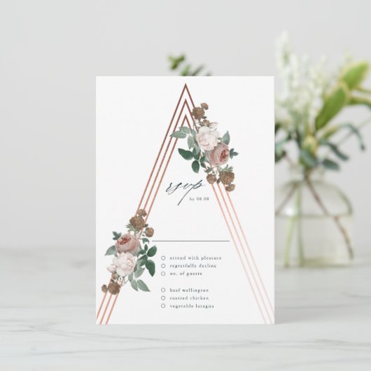 Boho Floral Modern Elegant Wedding RSVP Card Kaart (Staand voorkant)