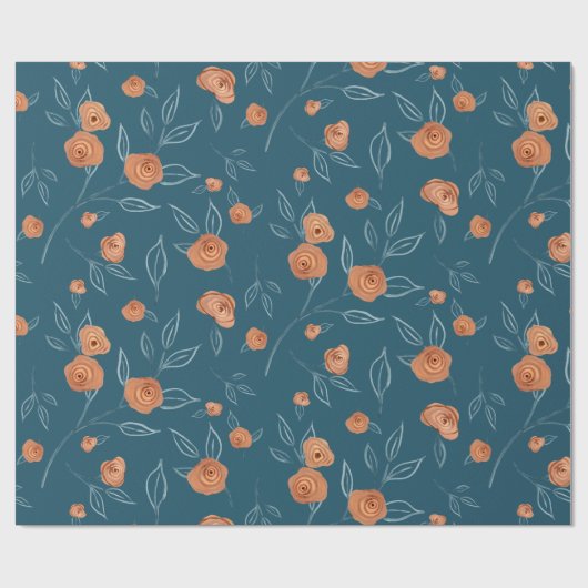 BOHO Floral Modern Waterverf Terracotta Blauwgroen Cadeaupapier (Vlak)