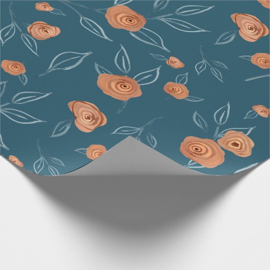 BOHO Floral Modern Waterverf Terracotta Blauwgroen Cadeaupapier (Hoek)