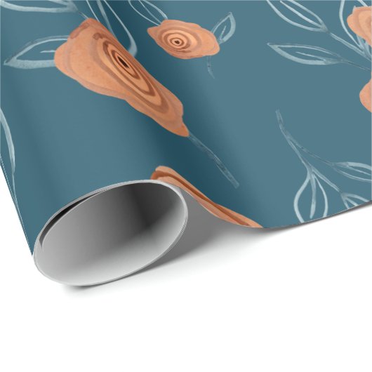 BOHO Floral Modern Waterverf Terracotta Blauwgroen Cadeaupapier (Rol Hoek)