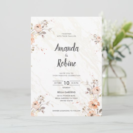 Boho Floral Modern Wedding Invitation Kaart (Staand voorkant)