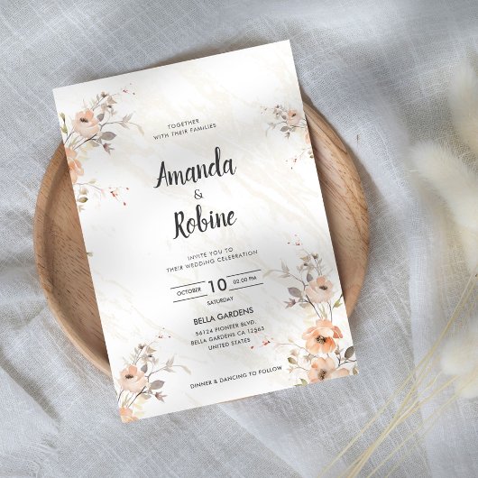 Boho Floral Modern Wedding Invitation Kaart