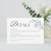 Boho Floral Moderne Minimalistische Bruiloft Detai Informatiekaartje (Staand voorkant)