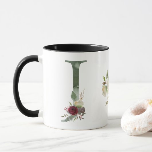 Boho Floral Monogram J Coffee Mok (Met donut)