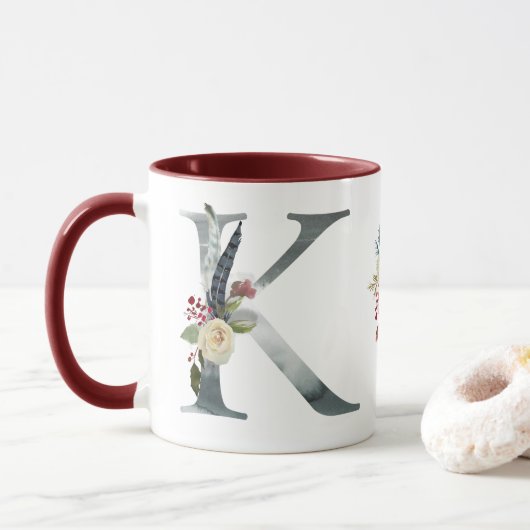 Boho Floral Monogram K Coffee Mok (Met donut)