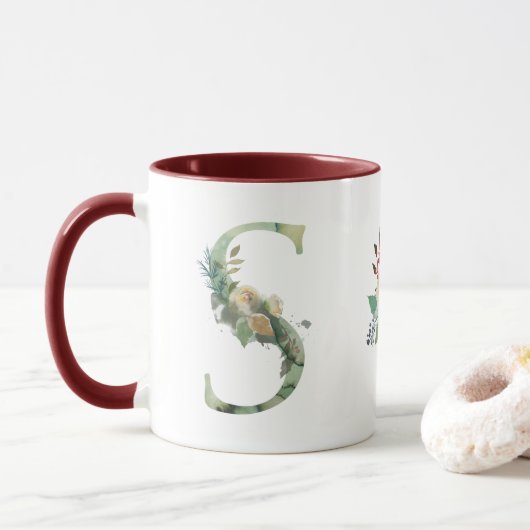 Boho Floral Monogram S Coffee Mok (Met donut)