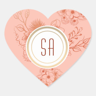 Boho Floral Monogram Wedding Hart Sticker