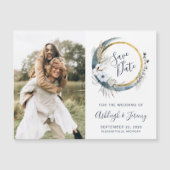 Boho Floral Moon Foto Save the Date Magnetische Ka (Voorkant)