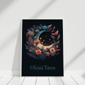 Boho Floral Moon met aangepaste naam Poster