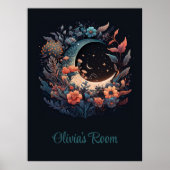 Boho Floral Moon met aangepaste naam Poster (Voorkant)