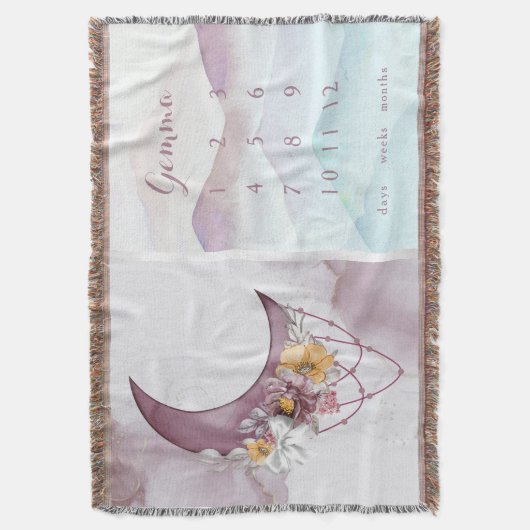 Boho Floral Moon Milestone Baby Deken (Voorkant Verticaal)