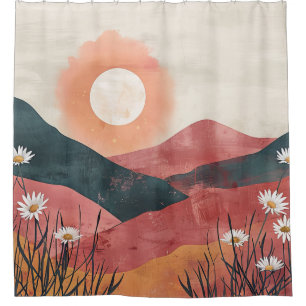Boho Floral Mountain Sunset - Rustieke Natuur Douchegordijn