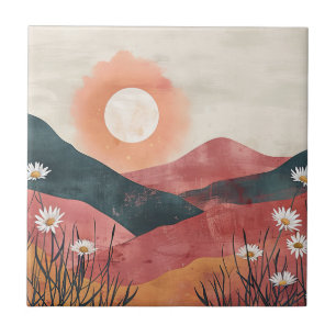 Boho Floral Mountain Sunset - Rustieke Natuur Tegeltje