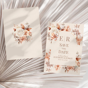 Boho Floral Mousse Monogram Huwelijk Save the Date Kaart