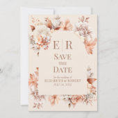 Boho Floral Mousse Monogram Huwelijk Save the Date Kaart (Voorkant)