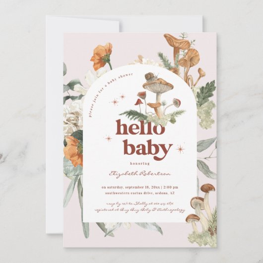 Boho Floral Mushroom Botanical | BABY SHOWER Kaart (Voorkant)