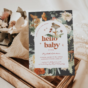 Boho Floral Mushroom Botanical   BABY SHOWER Kaart