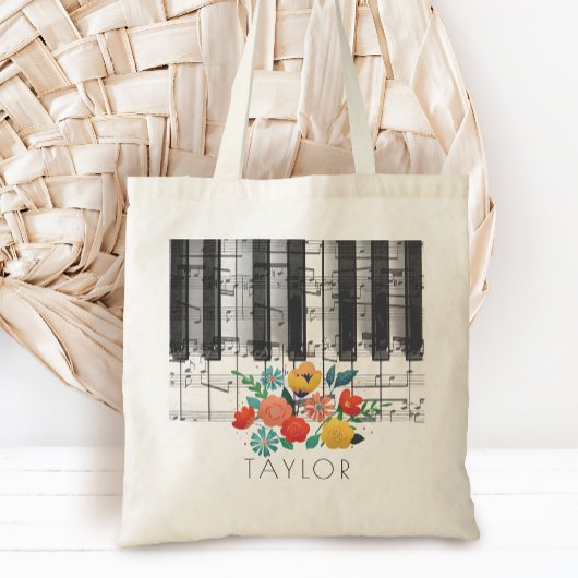 boho floral music name tote bag