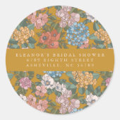 Boho Floral Mustard Yellow Custom Shower Adres Ronde Sticker (Voorkant)