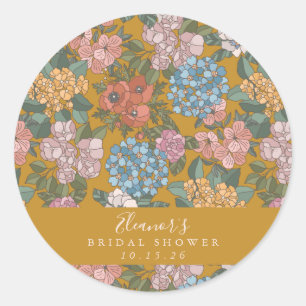 Boho Floral Mustard Yellow Custom Vrijgezellenfees Ronde Sticker