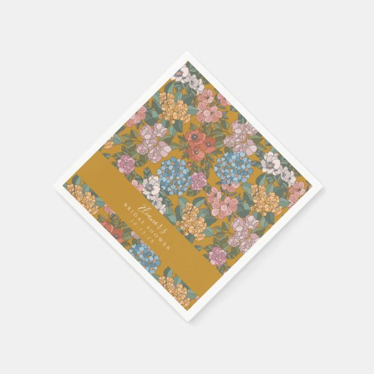 Boho Floral Mustard Yellow Custom Vrijgezellenfees Servet (Hoek)