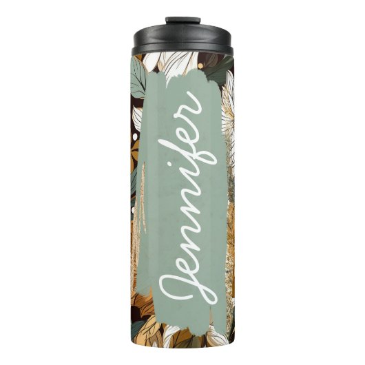 Boho Floral Naam toevoegen Aangepaste Gift Thermosbeker (Voorkant)
