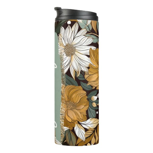 Boho Floral Naam toevoegen Aangepaste Gift Thermosbeker (Geroteerd rechts)
