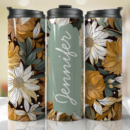 Boho Floral Naam toevoegen Aangepaste Gift Thermosbeker