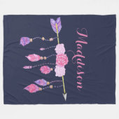 Boho Floral Navy Blue Fleece Deken (Voorkant (Horizontaal))