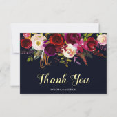 Boho Floral Navy Marsala Fall Wedding Bedankt (Voorkant)