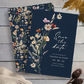 Boho Floral Navy red de datum Save The Date