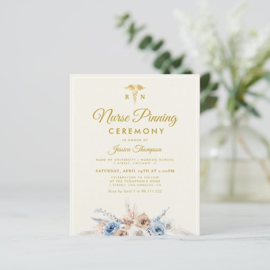Boho floral Nurse pinning ceremonie Uitnodiging (Staand voorkant)