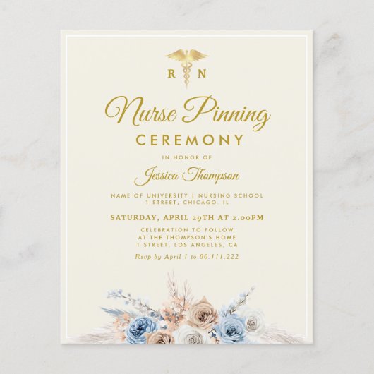 Boho floral Nurse pinning ceremonie Uitnodiging (Voorkant)