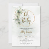 Boho Floral Oh Baby Groen en Goud Baby shower Kaart (Voorkant)