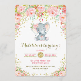 Boho Floral Olifant Uitnodiging Roze Goud Verjaard